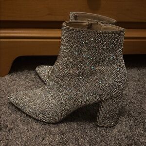 Betsey Johnson Silver Rhinestone Ankle Boots